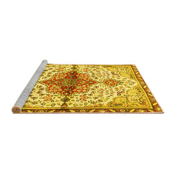 Sideview of Machine Washable Persian Yellow Traditional Rug, wshtr4339yw