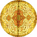 Round Machine Washable Persian Yellow Traditional Rug, wshtr4339yw