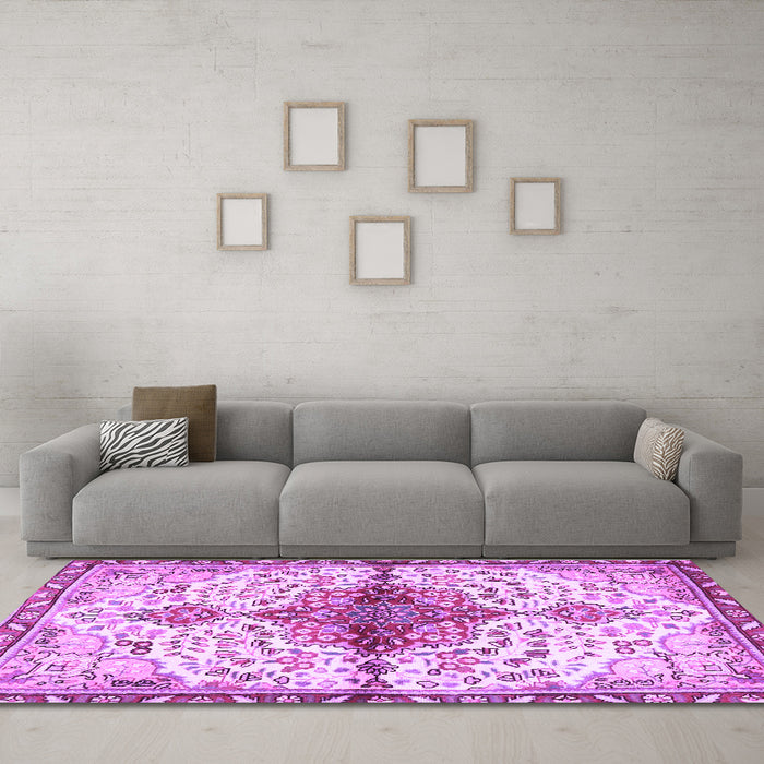 Machine Washable Persian Purple Traditional Area Rugs in a Living Room, wshtr4339pur