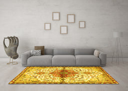 Machine Washable Persian Yellow Traditional Rug in a Living Room, wshtr4339yw