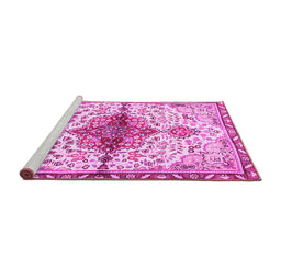 Sideview of Machine Washable Persian Pink Traditional Rug, wshtr4339pnk