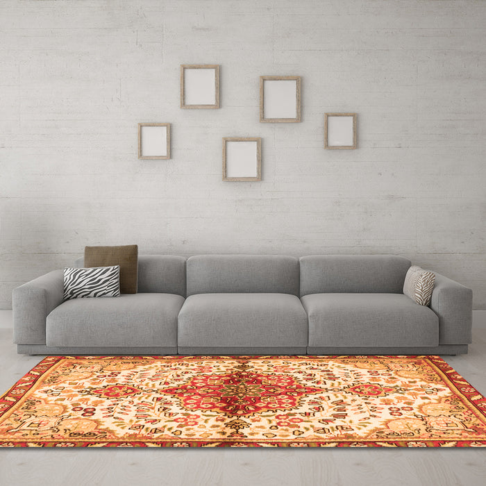 Machine Washable Persian Orange Traditional Area Rugs in a Living Room, wshtr4339org