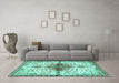 Machine Washable Persian Turquoise Traditional Area Rugs in a Living Room,, wshtr4339turq