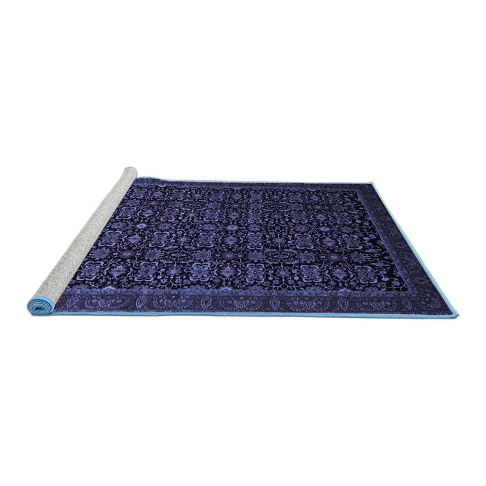 Sideview of Machine Washable Persian Blue Traditional Rug, wshtr433blu