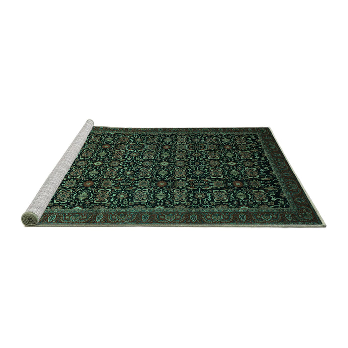 Sideview of Machine Washable Persian Turquoise Traditional Area Rugs, wshtr433turq