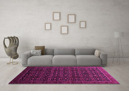 Machine Washable Persian Pink Traditional Rug in a Living Room, wshtr433pnk