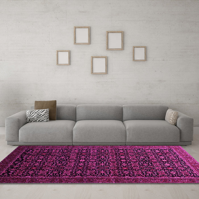 Machine Washable Persian Pink Traditional Rug in a Living Room, wshtr433pnk