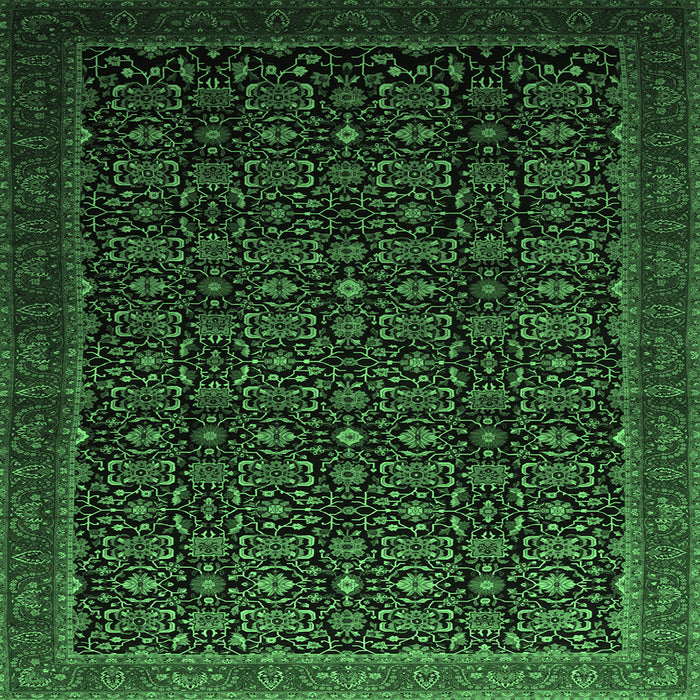 Square Machine Washable Persian Emerald Green Traditional Area Rugs, wshtr433emgrn