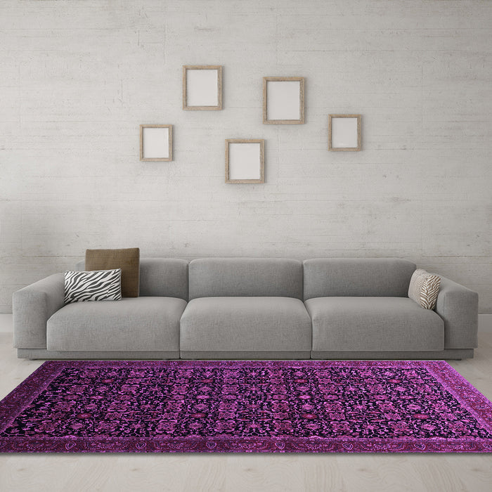 Machine Washable Persian Purple Traditional Area Rugs in a Living Room, wshtr433pur