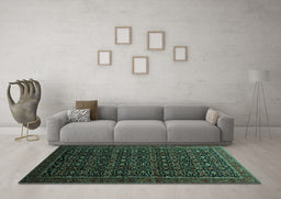 Machine Washable Persian Turquoise Traditional Area Rugs in a Living Room,, wshtr433turq