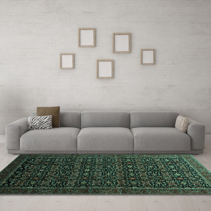 Machine Washable Persian Turquoise Traditional Area Rugs in a Living Room,, wshtr433turq