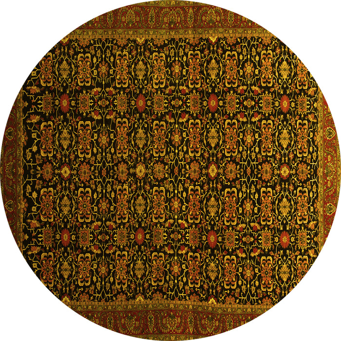 Round Persian Yellow Traditional Rug, tr433yw