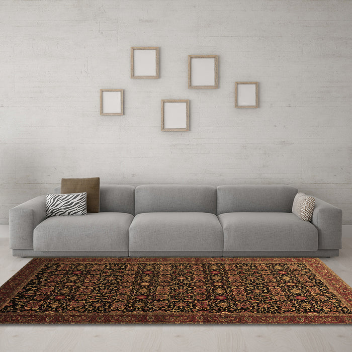 Machine Washable Persian Brown Traditional Rug in a Living Room,, wshtr433brn