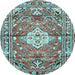 Round Machine Washable Medallion Light Blue Traditional Rug, wshtr4340lblu