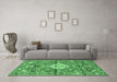 Machine Washable Medallion Emerald Green Traditional Area Rugs in a Living Room,, wshtr4340emgrn