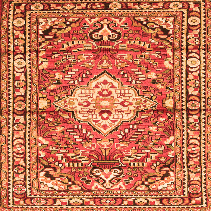 Round Machine Washable Medallion Orange Traditional Area Rugs, wshtr4340org