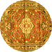 Round Machine Washable Medallion Yellow Traditional Rug, wshtr4340yw