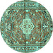 Round Machine Washable Medallion Turquoise Traditional Area Rugs, wshtr4340turq