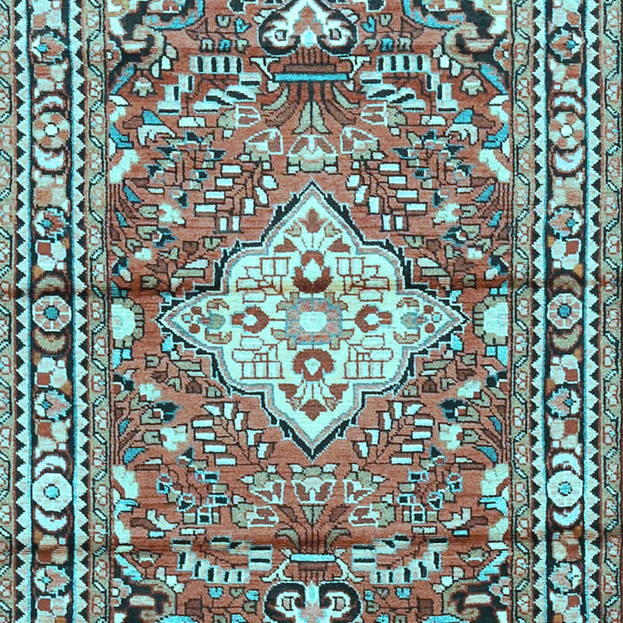 Machine Washable Medallion Light Blue Traditional Rug, wshtr4340lblu