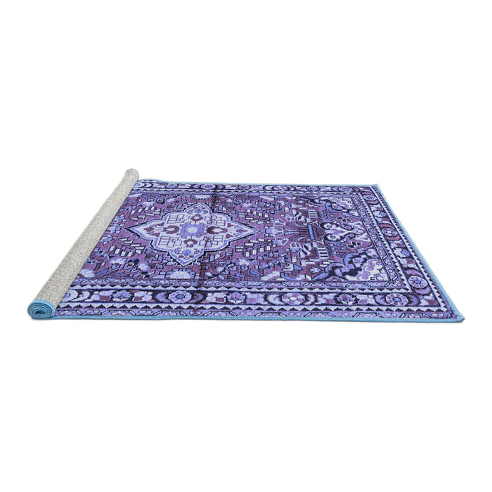 Sideview of Machine Washable Medallion Blue Traditional Rug, wshtr4340blu