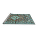 Sideview of Machine Washable Medallion Light Blue Traditional Rug, wshtr4340lblu