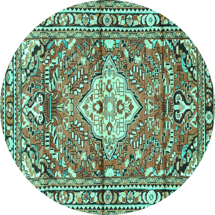 Round Medallion Turquoise Traditional Rug, tr4340turq