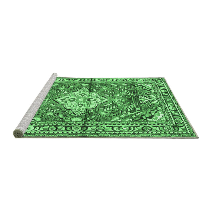 Sideview of Machine Washable Medallion Emerald Green Traditional Area Rugs, wshtr4340emgrn