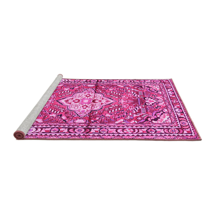 Sideview of Machine Washable Medallion Pink Traditional Rug, wshtr4340pnk