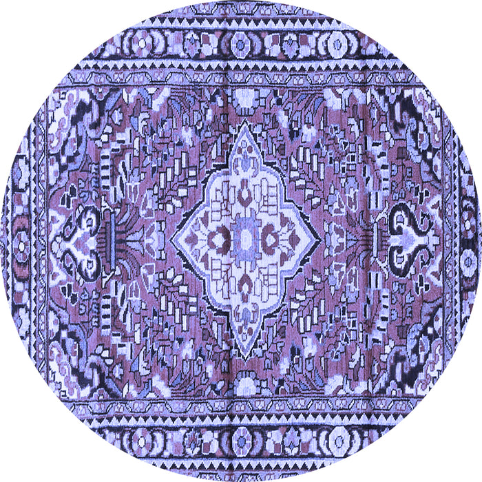 Round Machine Washable Medallion Blue Traditional Rug, wshtr4340blu