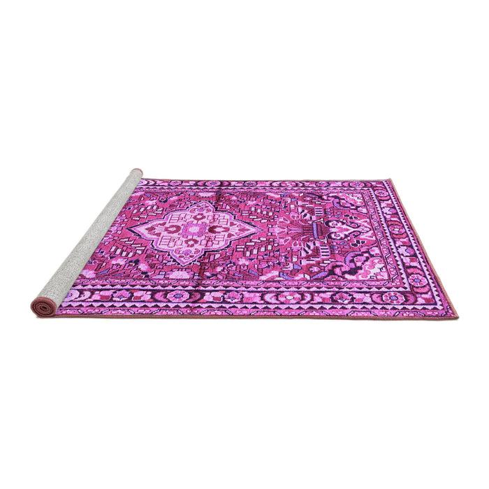 Sideview of Machine Washable Medallion Purple Traditional Area Rugs, wshtr4340pur