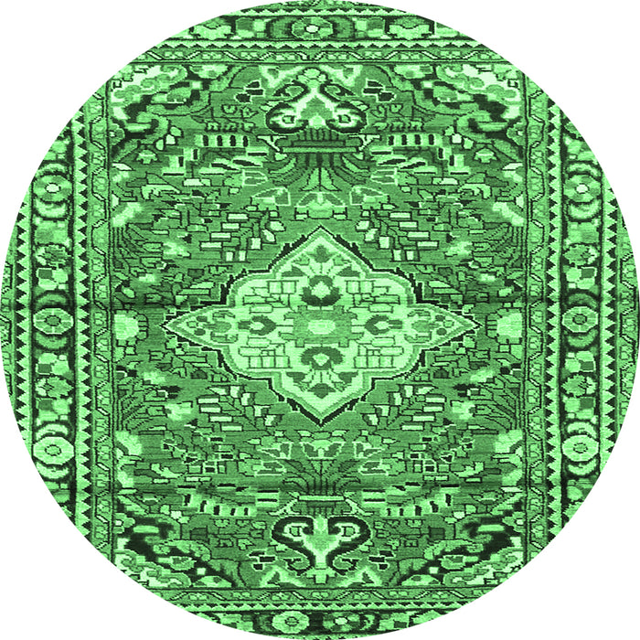 Round Machine Washable Medallion Emerald Green Traditional Area Rugs, wshtr4340emgrn