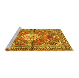 Sideview of Machine Washable Medallion Yellow Traditional Rug, wshtr4340yw