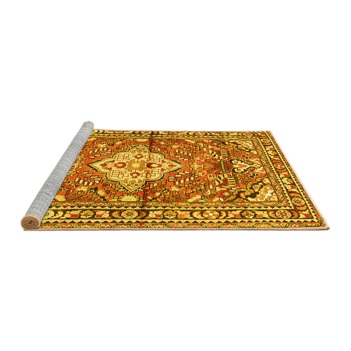 Sideview of Machine Washable Medallion Yellow Traditional Rug, wshtr4340yw