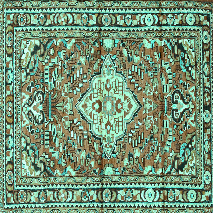 Square Machine Washable Medallion Turquoise Traditional Area Rugs, wshtr4340turq