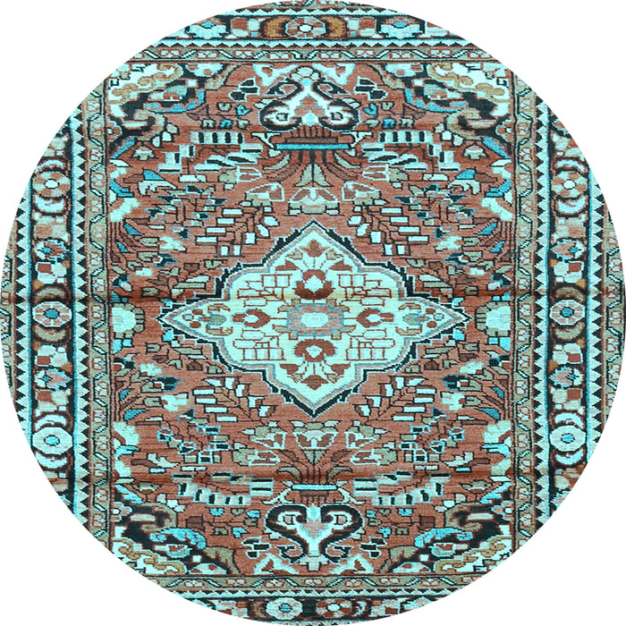 Round Medallion Light Blue Traditional Rug, tr4340lblu