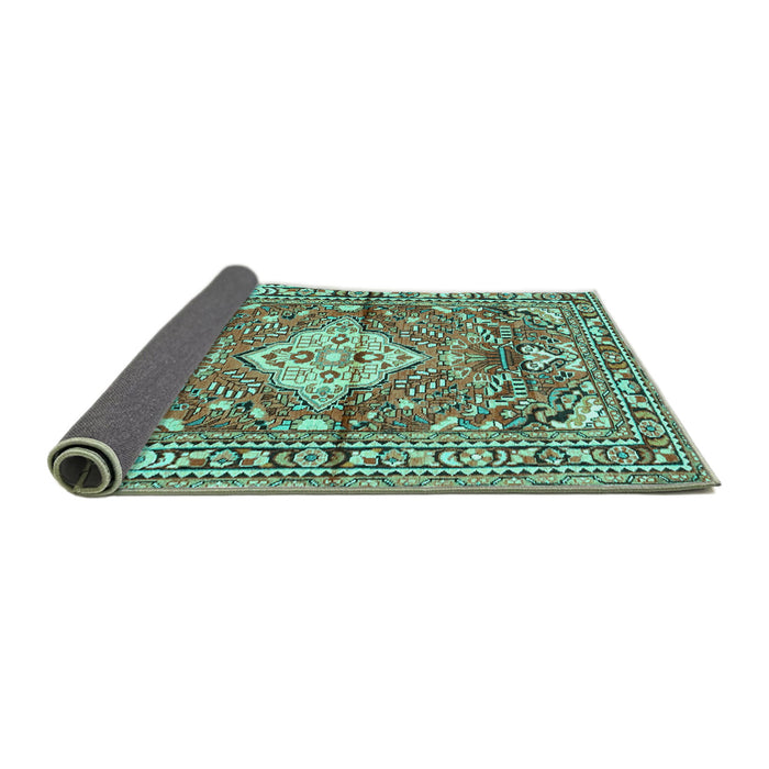 Sideview of Medallion Turquoise Traditional Rug, tr4340turq