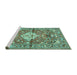 Sideview of Machine Washable Medallion Turquoise Traditional Area Rugs, wshtr4340turq