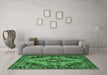 Machine Washable Medallion Emerald Green Traditional Area Rugs in a Living Room,, wshtr4341emgrn