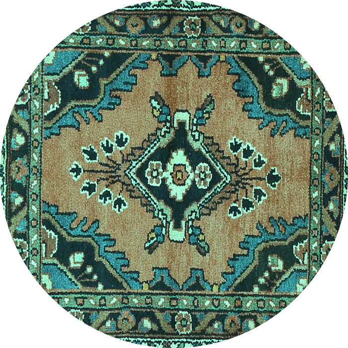 Round Machine Washable Medallion Turquoise Traditional Area Rugs, wshtr4341turq