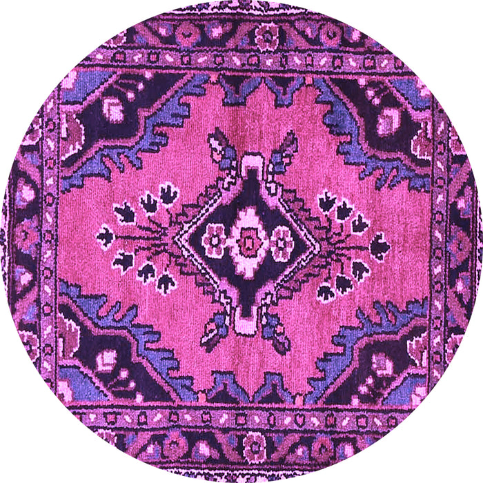 Round Machine Washable Medallion Purple Traditional Area Rugs, wshtr4341pur