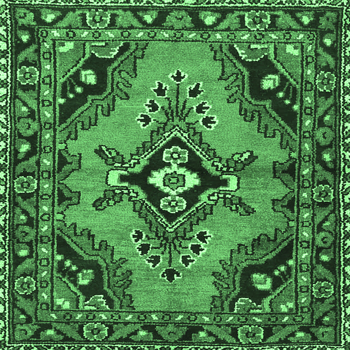 Square Medallion Emerald Green Traditional Rug, tr4341emgrn