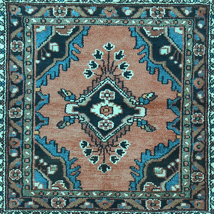Square Machine Washable Medallion Light Blue Traditional Rug, wshtr4341lblu