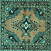 Square Medallion Turquoise Traditional Rug, tr4341turq