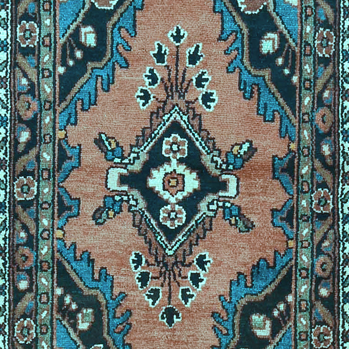 Machine Washable Medallion Light Blue Traditional Rug, wshtr4341lblu