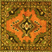 Square Machine Washable Medallion Yellow Traditional Rug, wshtr4341yw