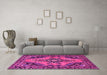 Machine Washable Medallion Pink Traditional Rug in a Living Room, wshtr4341pnk