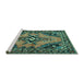 Sideview of Machine Washable Medallion Turquoise Traditional Area Rugs, wshtr4341turq