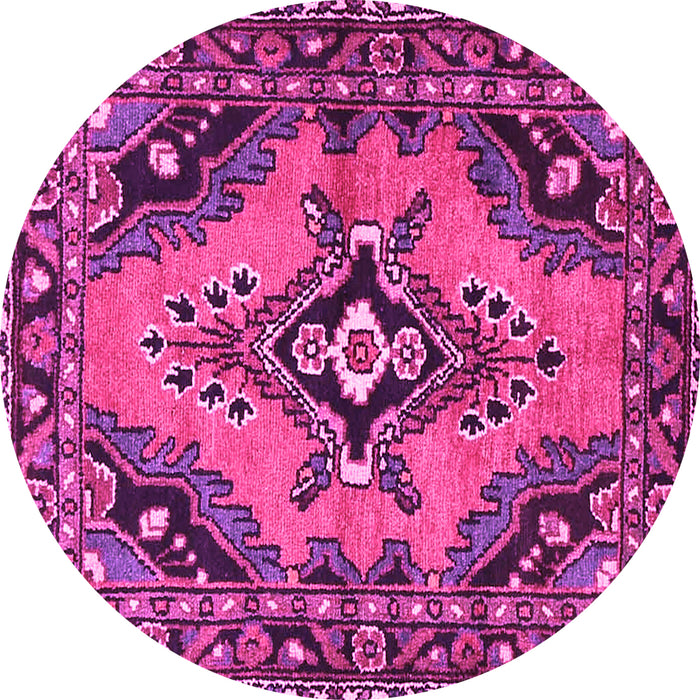 Round Machine Washable Medallion Pink Traditional Rug, wshtr4341pnk
