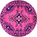 Round Machine Washable Medallion Pink Traditional Rug, wshtr4341pnk