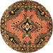 Round Medallion Brown Traditional Rug, tr4341brn